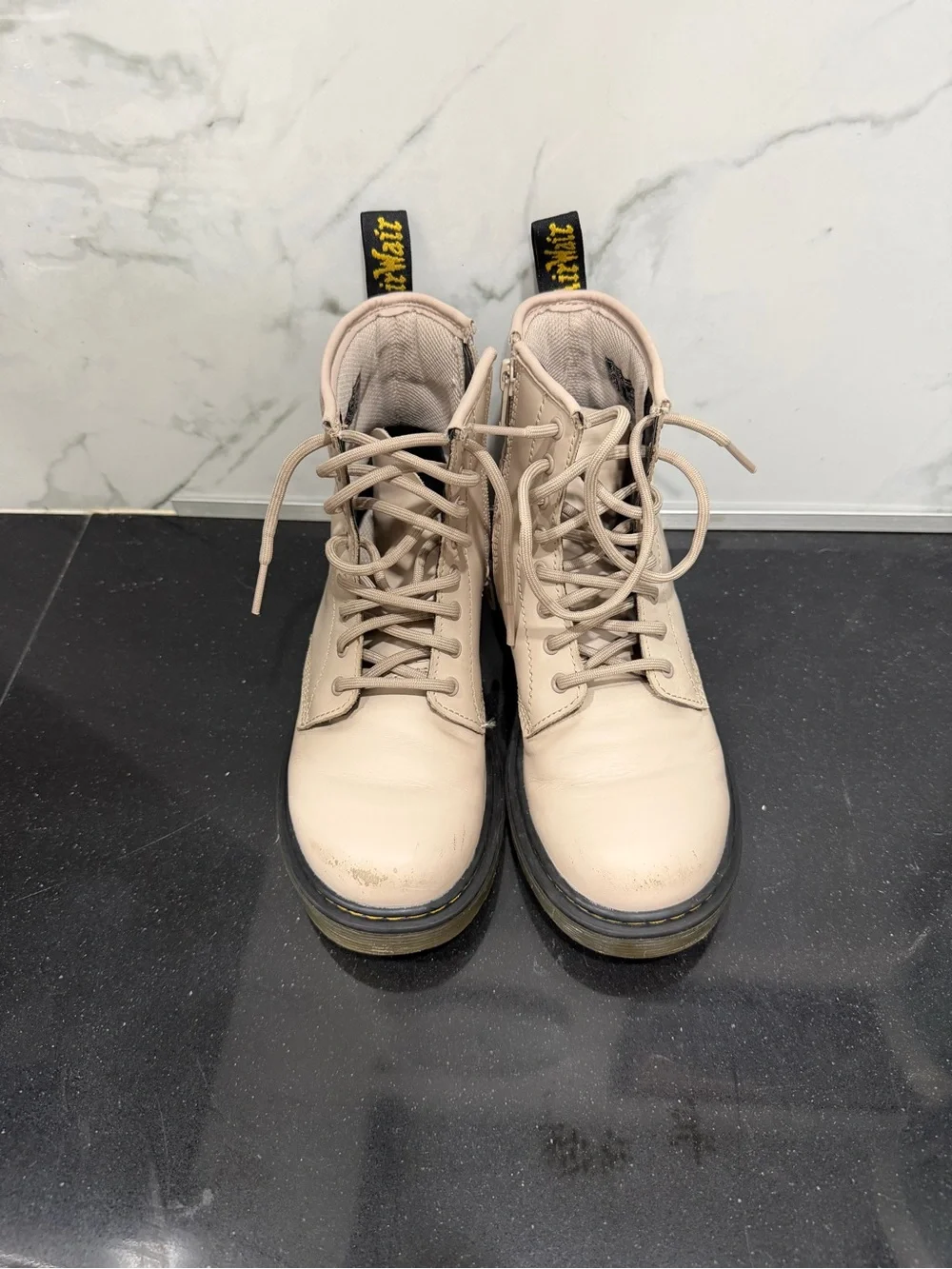 Dr. Martens kids dust pink Beige Lace-Up Leather Combat Boots size 3